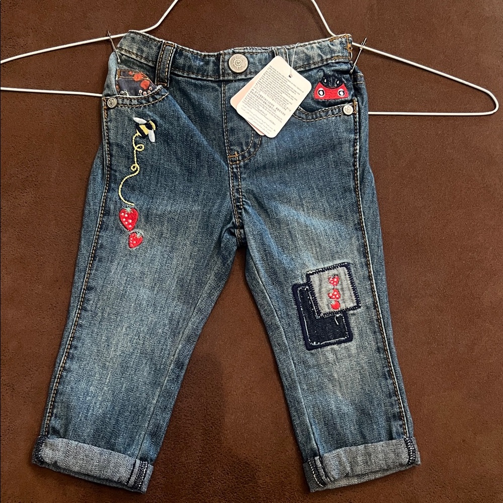 Mother Care Denim Kids Jeans with Embroidered Accents Sz 6-9 mos New With Tags